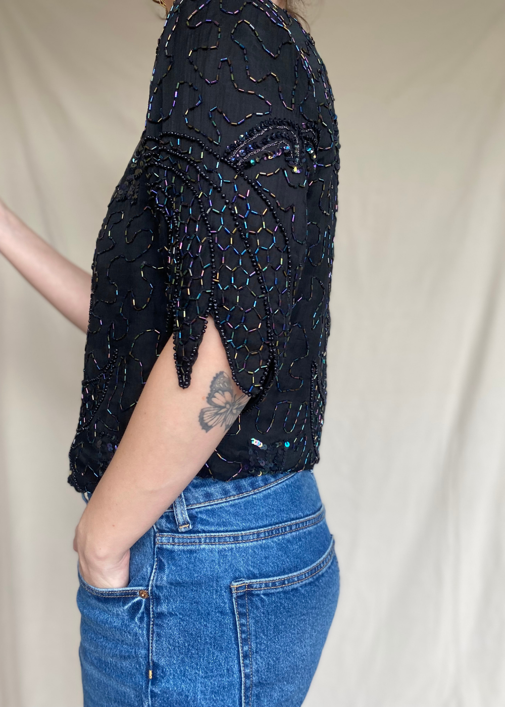 Glittertop met korte mouwen – maat L