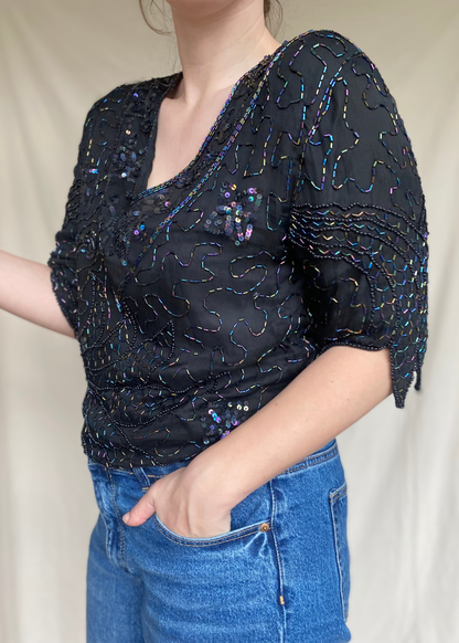 Glittertop met korte mouwen – maat L