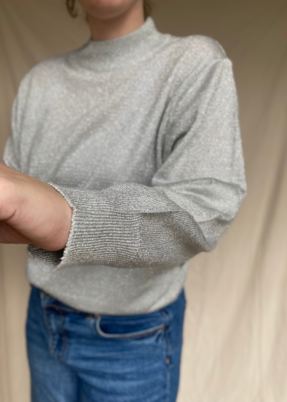 Zilveren lange mouwen top - maat L/XL