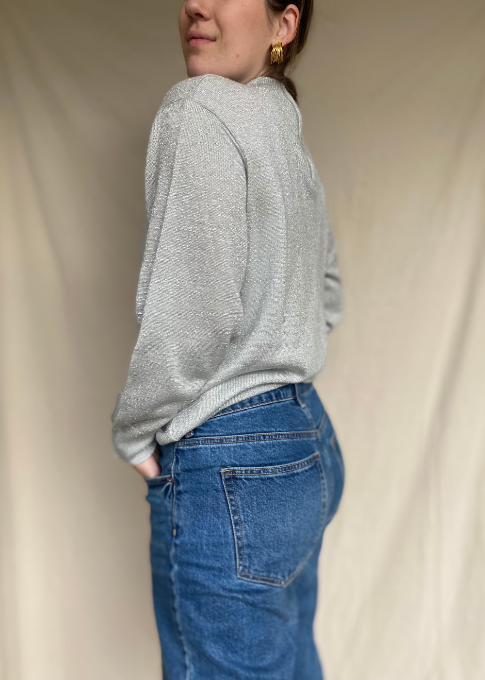 Zilveren lange mouwen top - maat L/XL