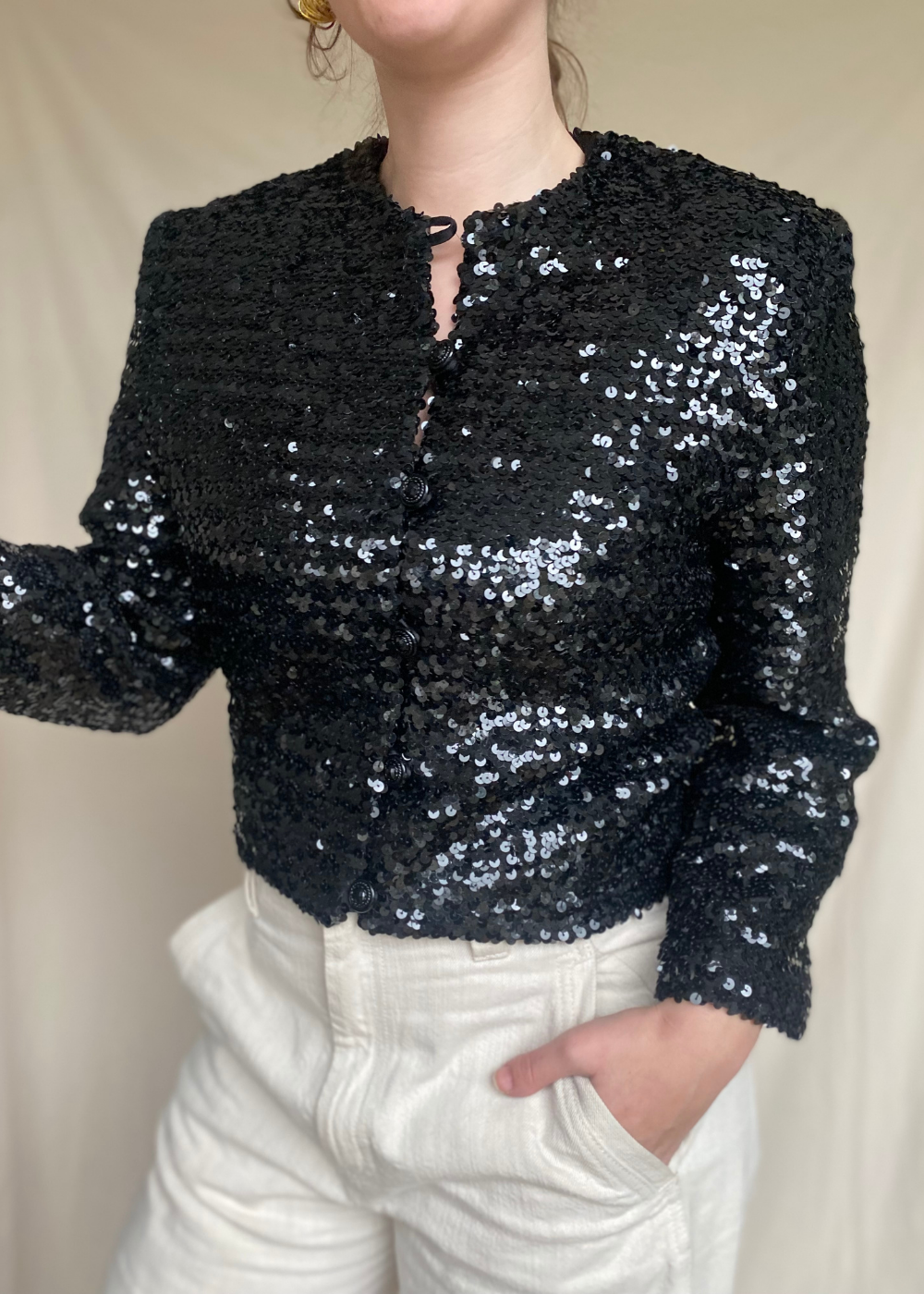 Zwart glitter pailletten vest - maat M/L