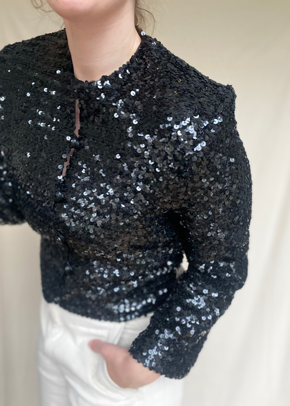 Zwart glitter pailletten vest - maat M/L