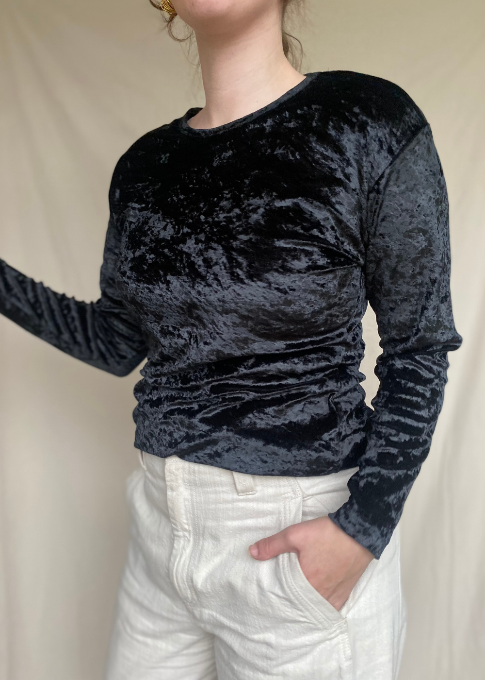 Zwart velvet top - maat S/M