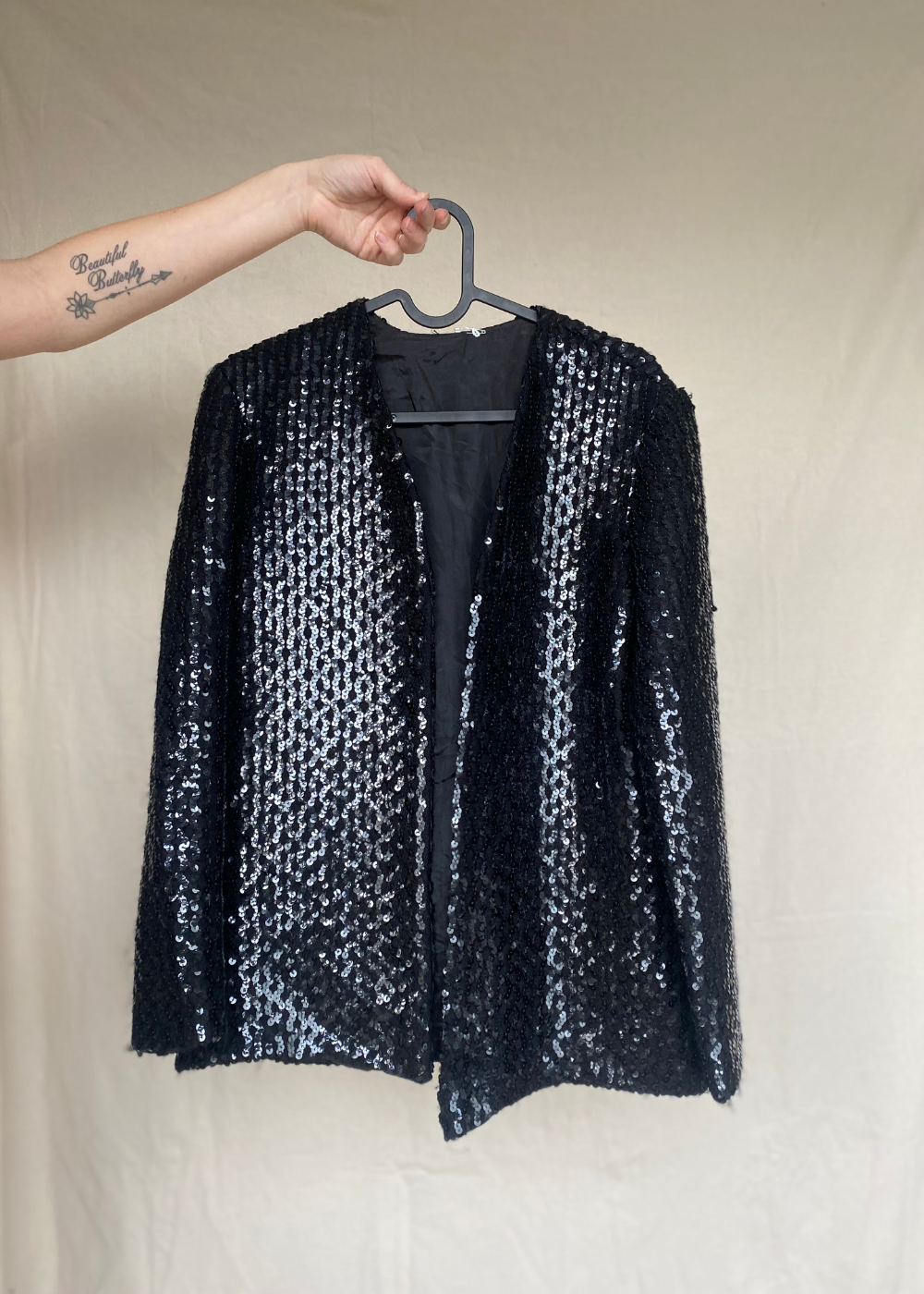 Zwart glitter pailletten vest - maat M