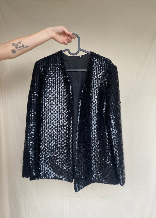 Zwart glitter pailletten vest - maat M