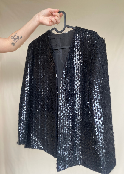 Zwart glitter pailletten vest - maat M