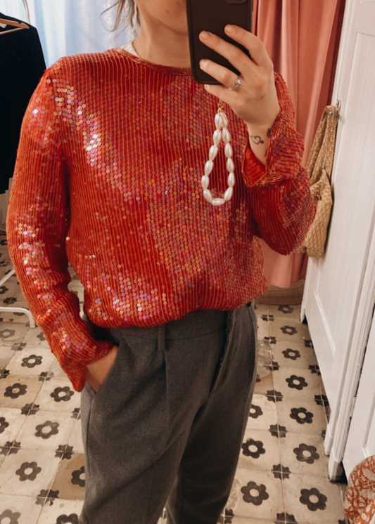 Rode pailletten top - maat L