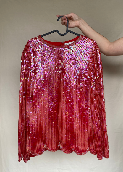 Rode pailletten top - maat L
