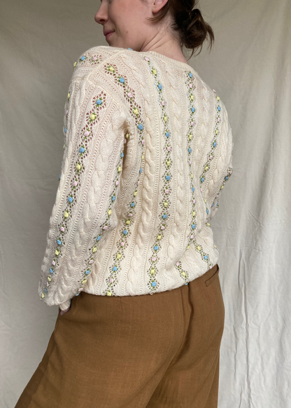 100% wollen vest met bloemenborduursel –  maat L/XL