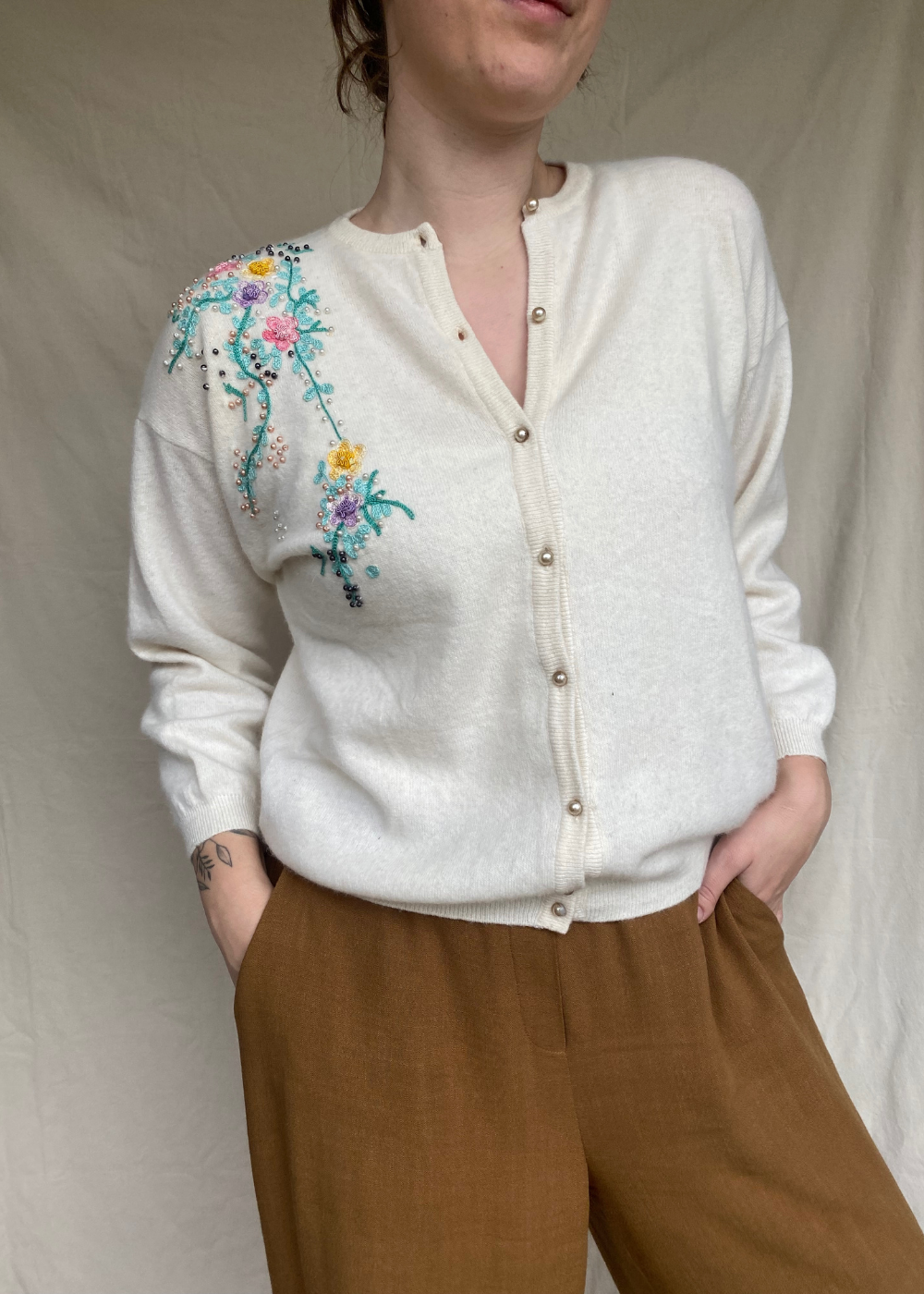 Crèmewit angorawollen vest- maat M/L