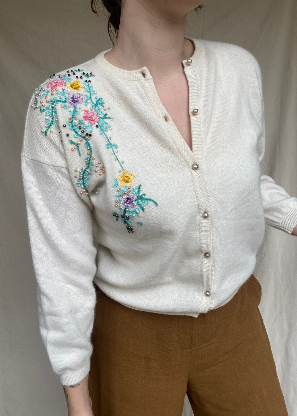 Crèmewit angorawollen vest- maat M/L