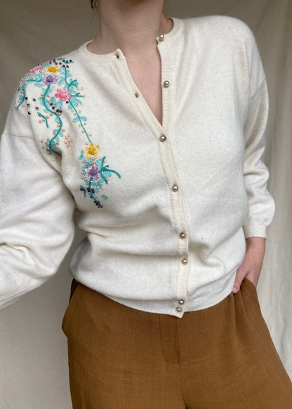 Crèmewit angorawollen vest- maat M/L