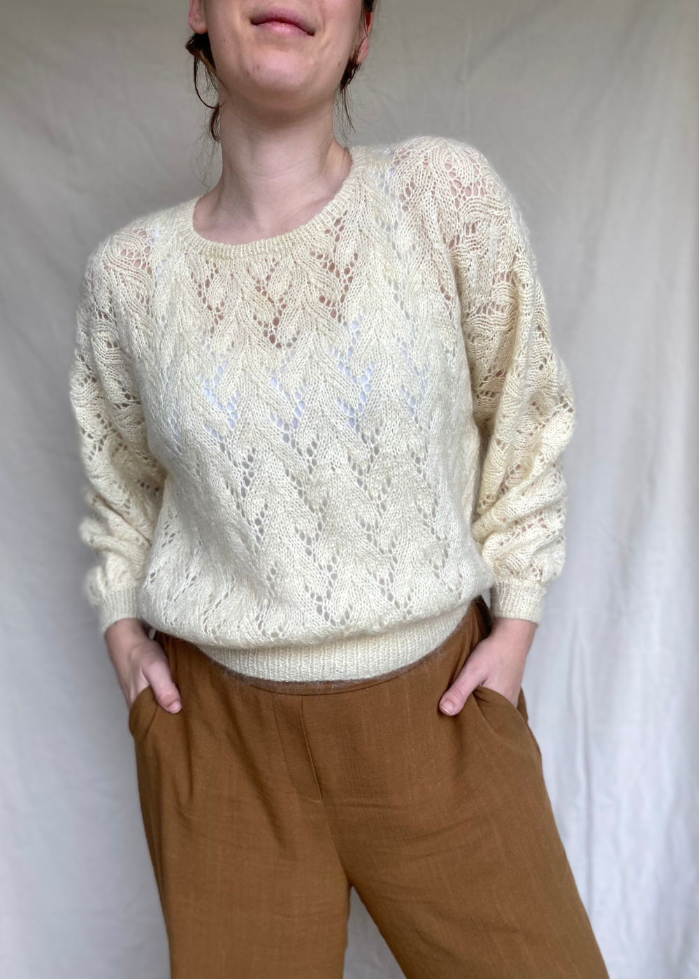 Crèmekleurige gehaakte trui – maat S/M