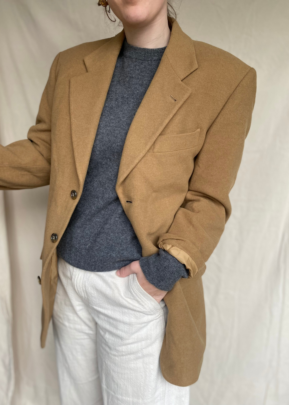 Camel bruine lana wollen blazer - maat L/XL