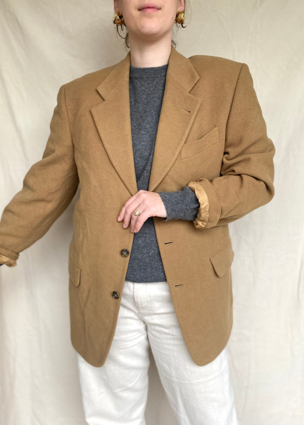 Camel bruine lana wollen blazer - maat L/XL