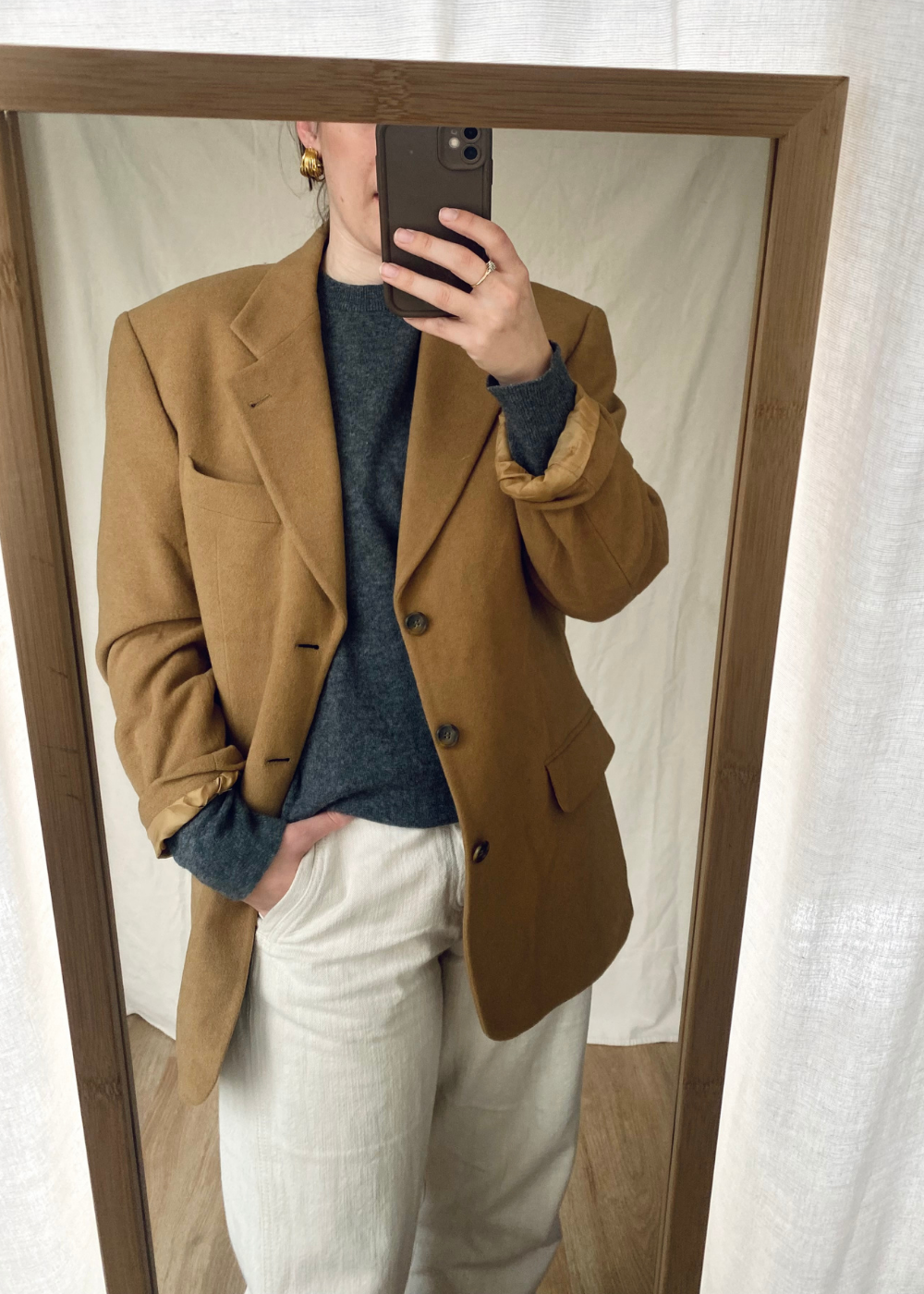 Camel bruine lana wollen blazer - maat L/XL