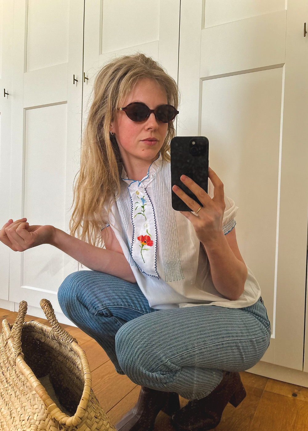 Embroidery katoenen blouse - maat XS/S