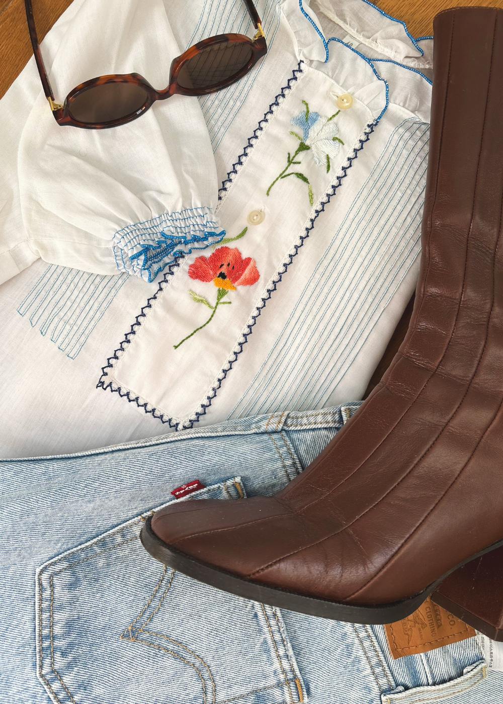 Embroidery katoenen blouse - maat XS/S