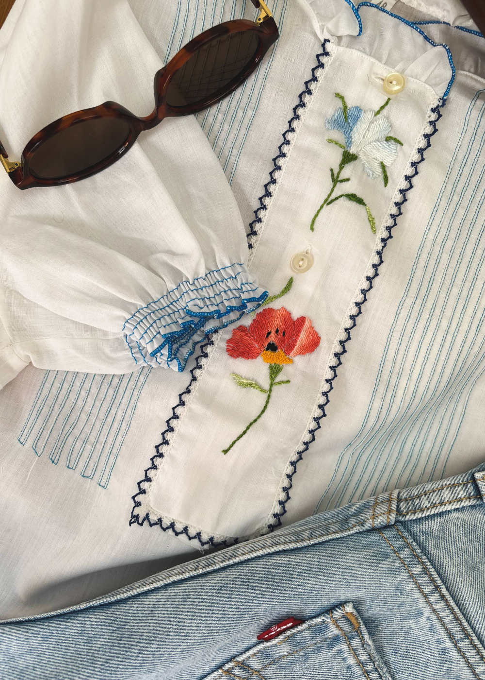 Embroidery katoenen blouse - maat XS/S