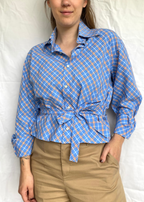 Remade - blauwe blouse met oranje - maat M/L
