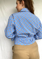 Remade - blauwe blouse met oranje - maat M/L