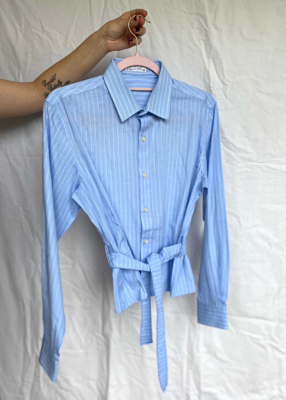 Remade - blauwe blouse met strepen - maat S/M