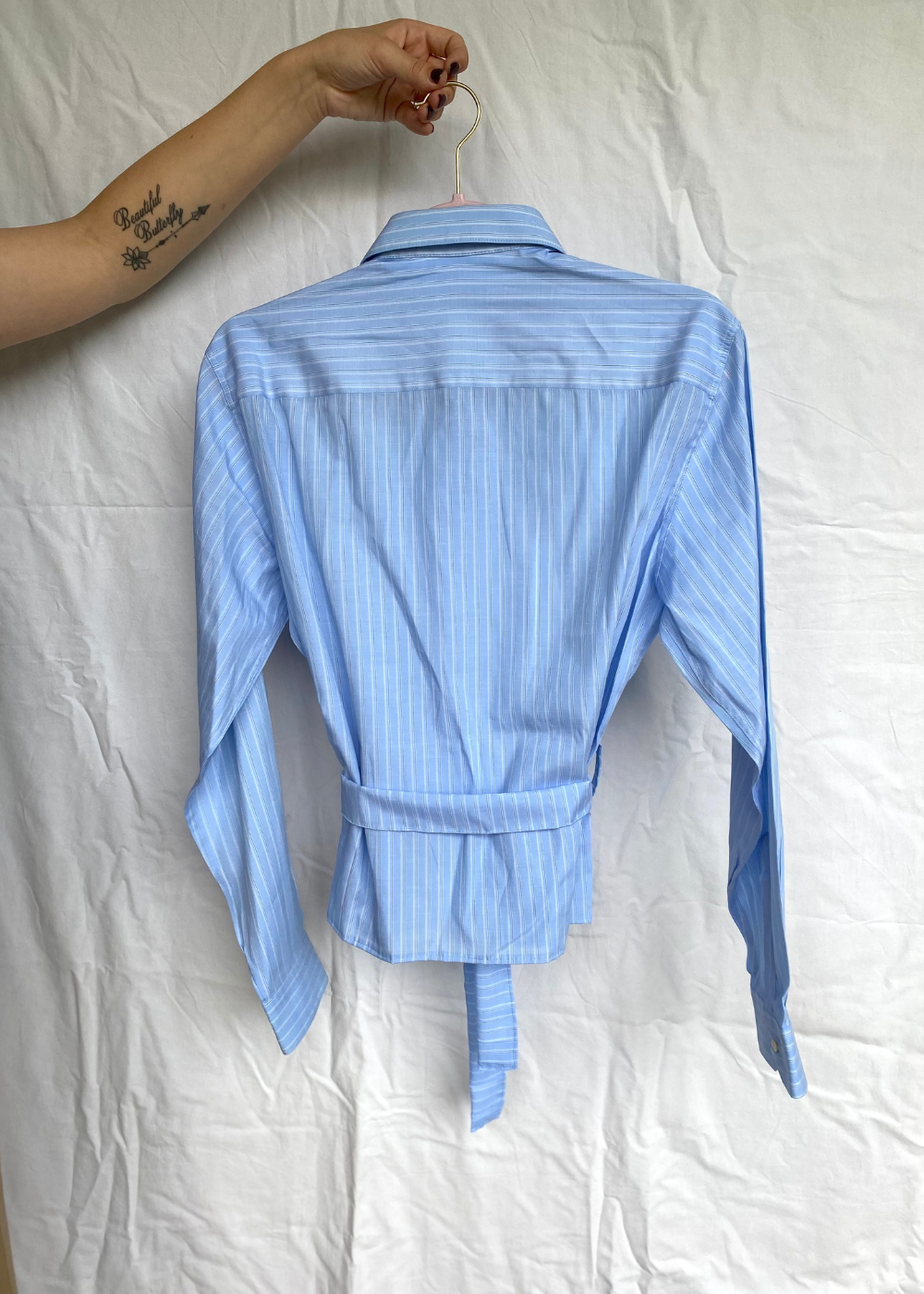 Remade - blauwe blouse met strepen - maat S/M