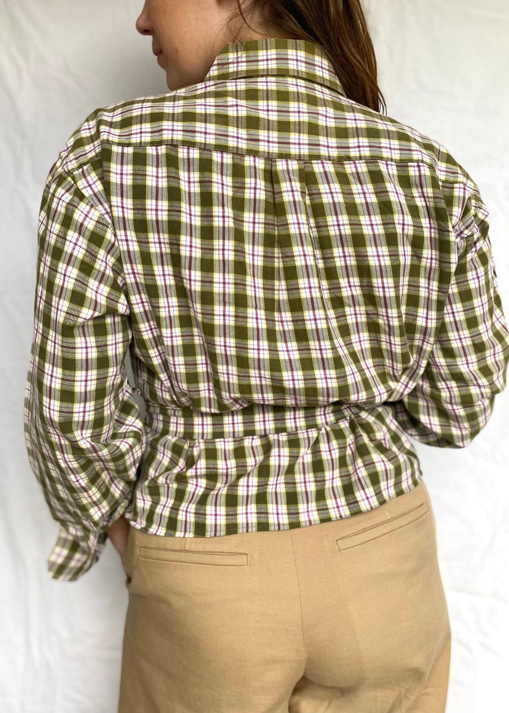 Remade - geblokte blouse met strik - maat L/XL