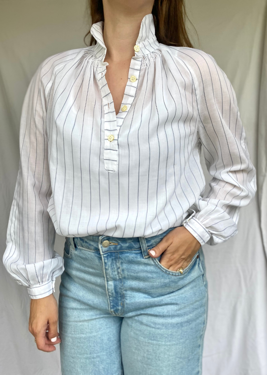 Witte dames blouse met krijtstreep - maat L/XL