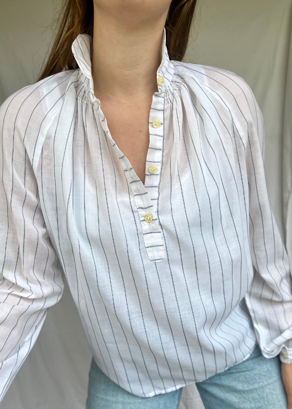 Witte dames blouse met krijtstreep - maat L/XL
