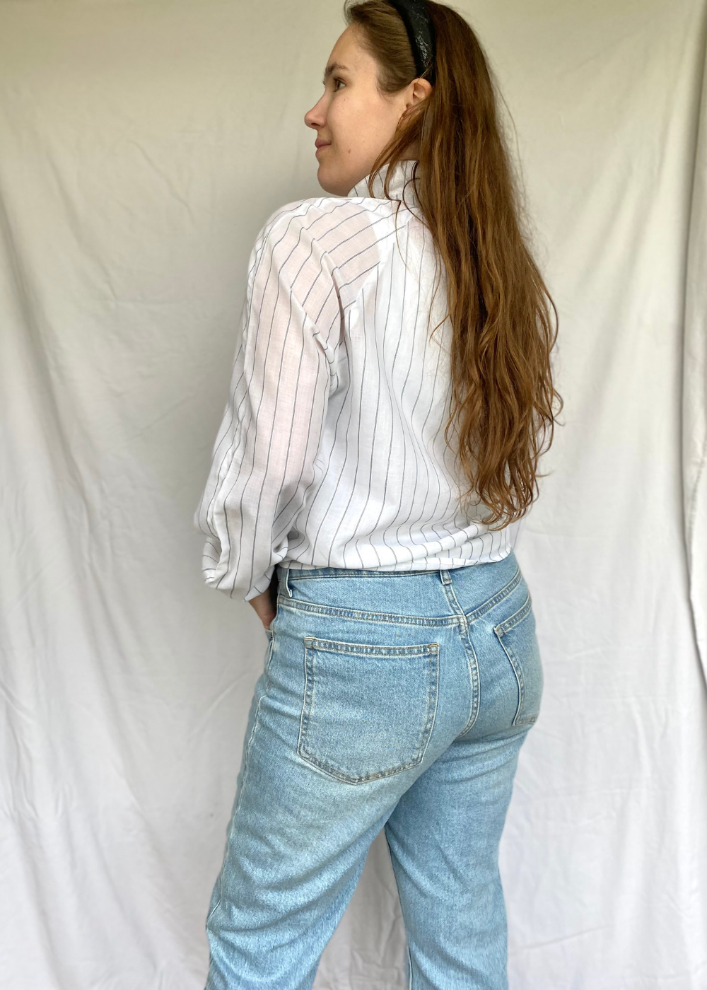 Witte dames blouse met krijtstreep - maat L/XL
