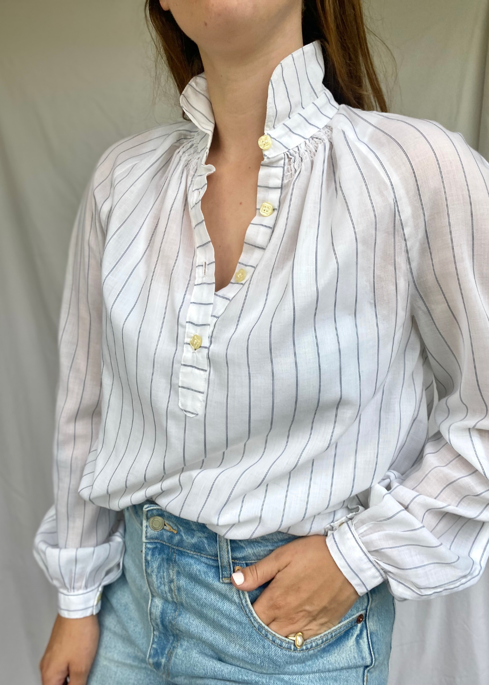 Witte dames blouse met krijtstreep - maat L/XL