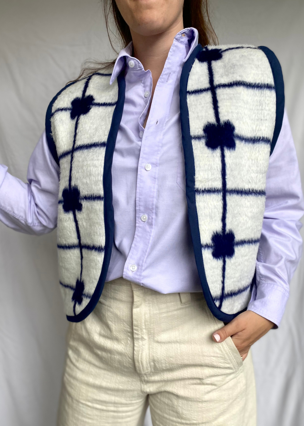 Blauw wollen gilet - maat M tot XL