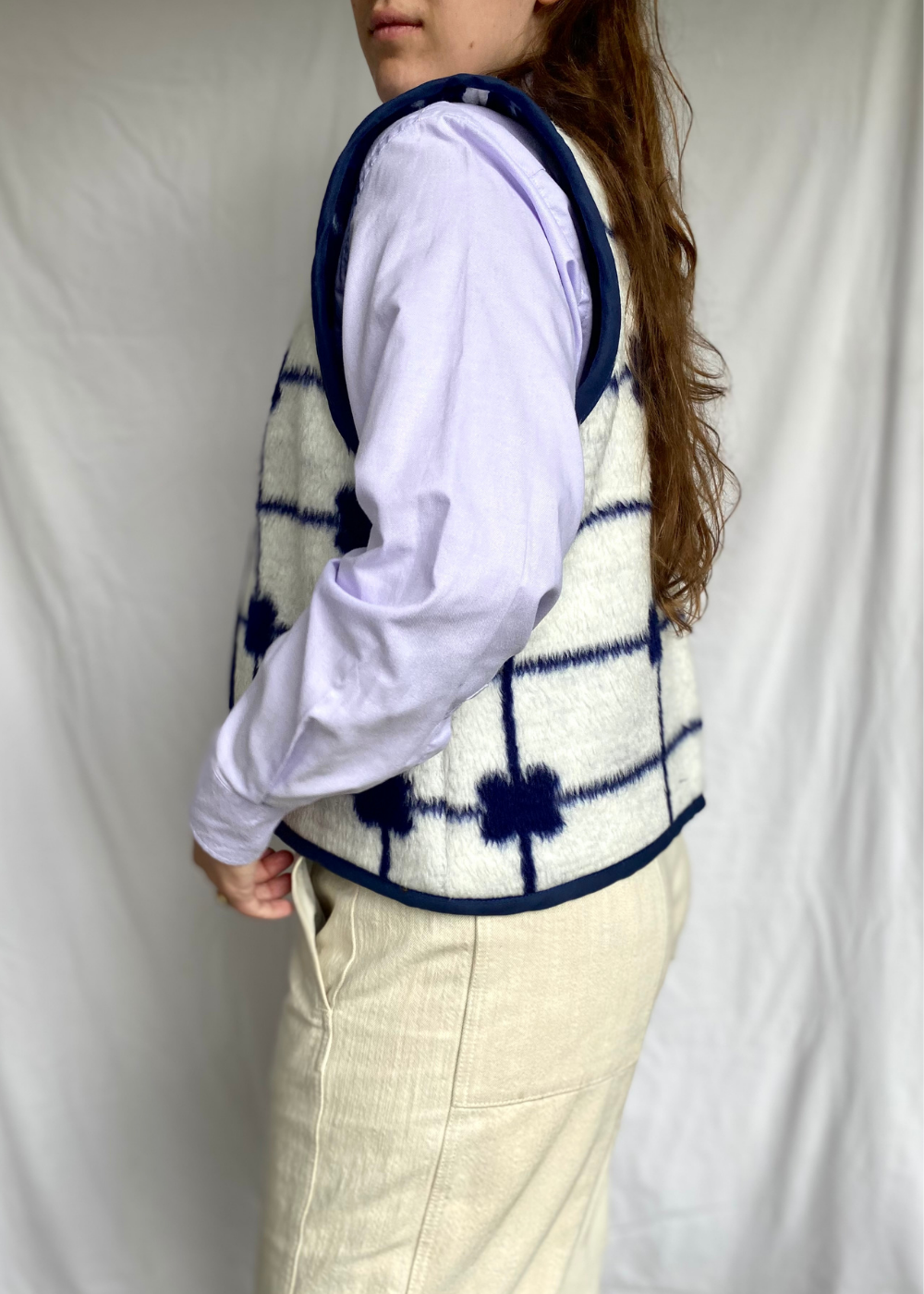 Blauw wollen gilet - maat M tot XL