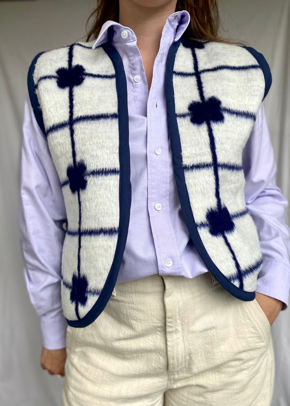 Blauw wollen gilet - maat M tot XL