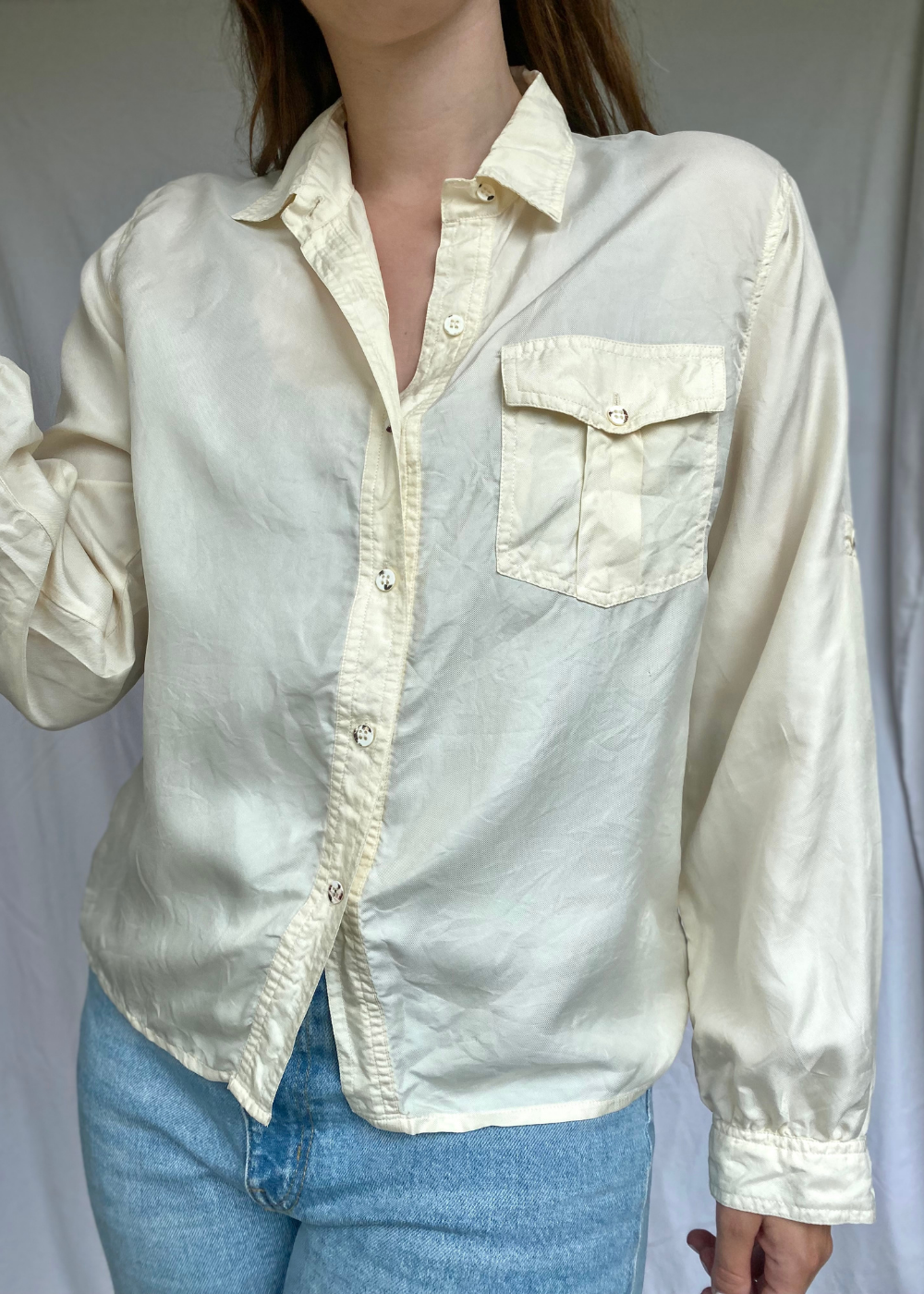 Creme witte zijde blouse - maat S/M