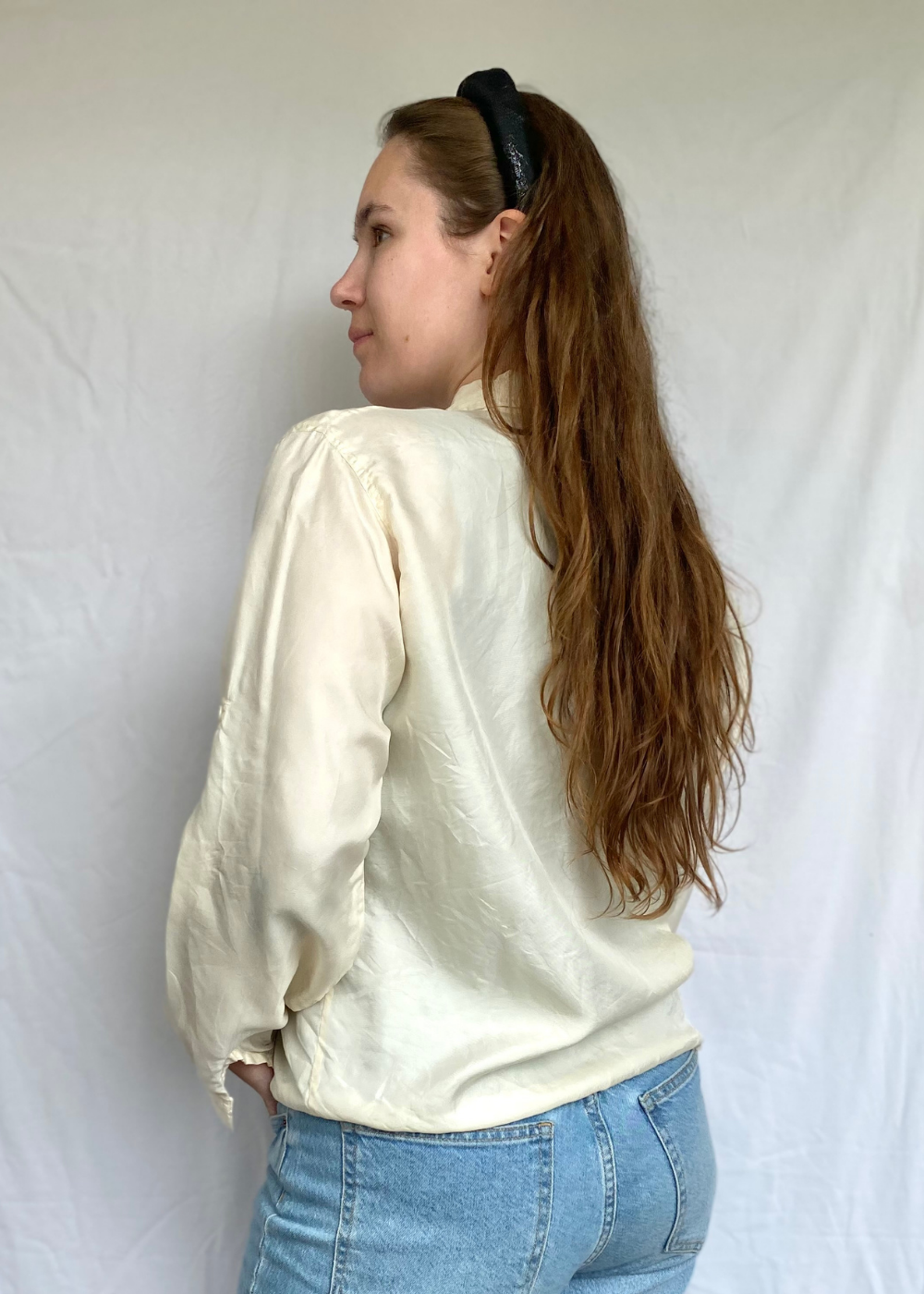 Creme witte zijde blouse - maat S/M