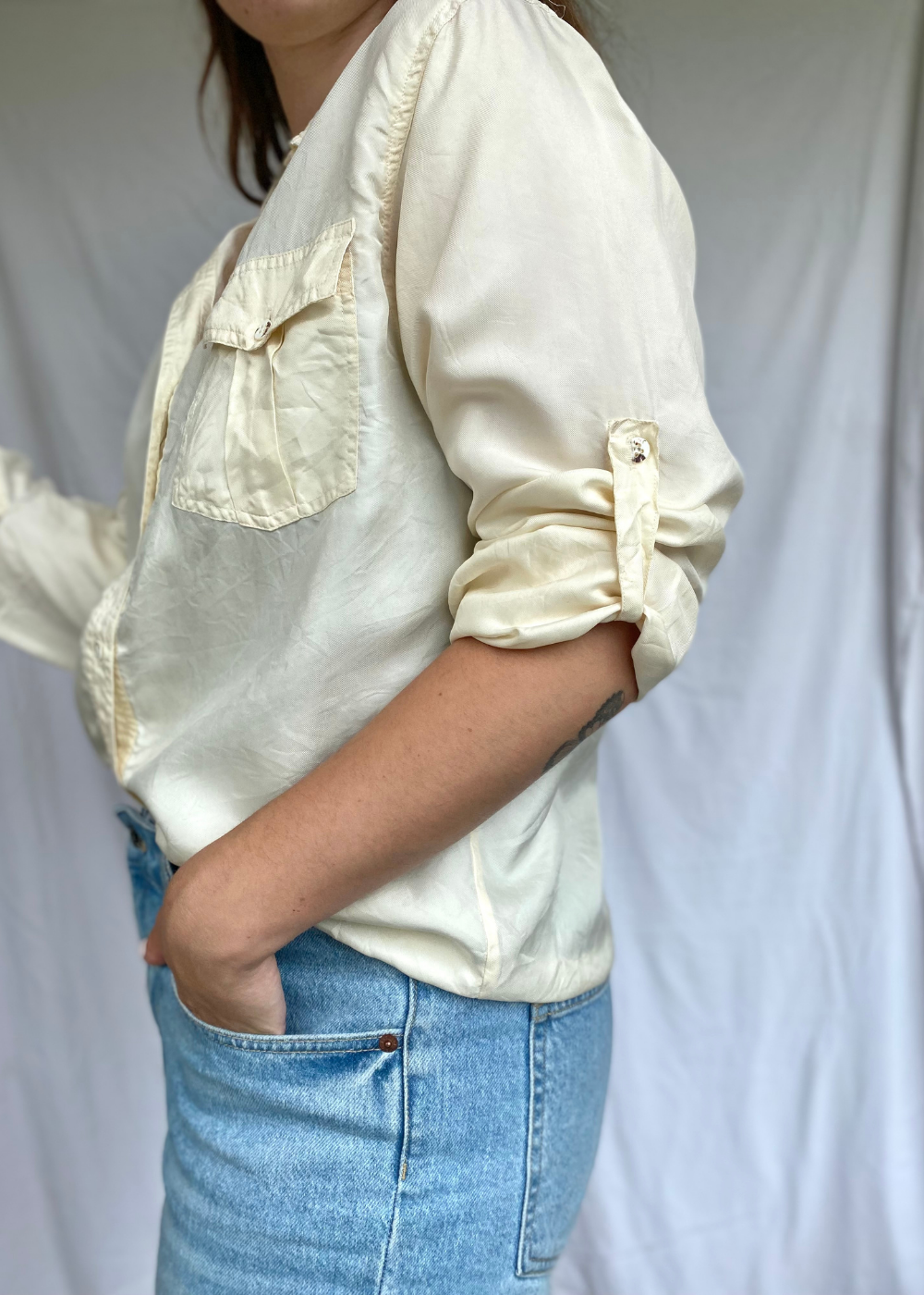 Creme witte zijde blouse - maat S/M