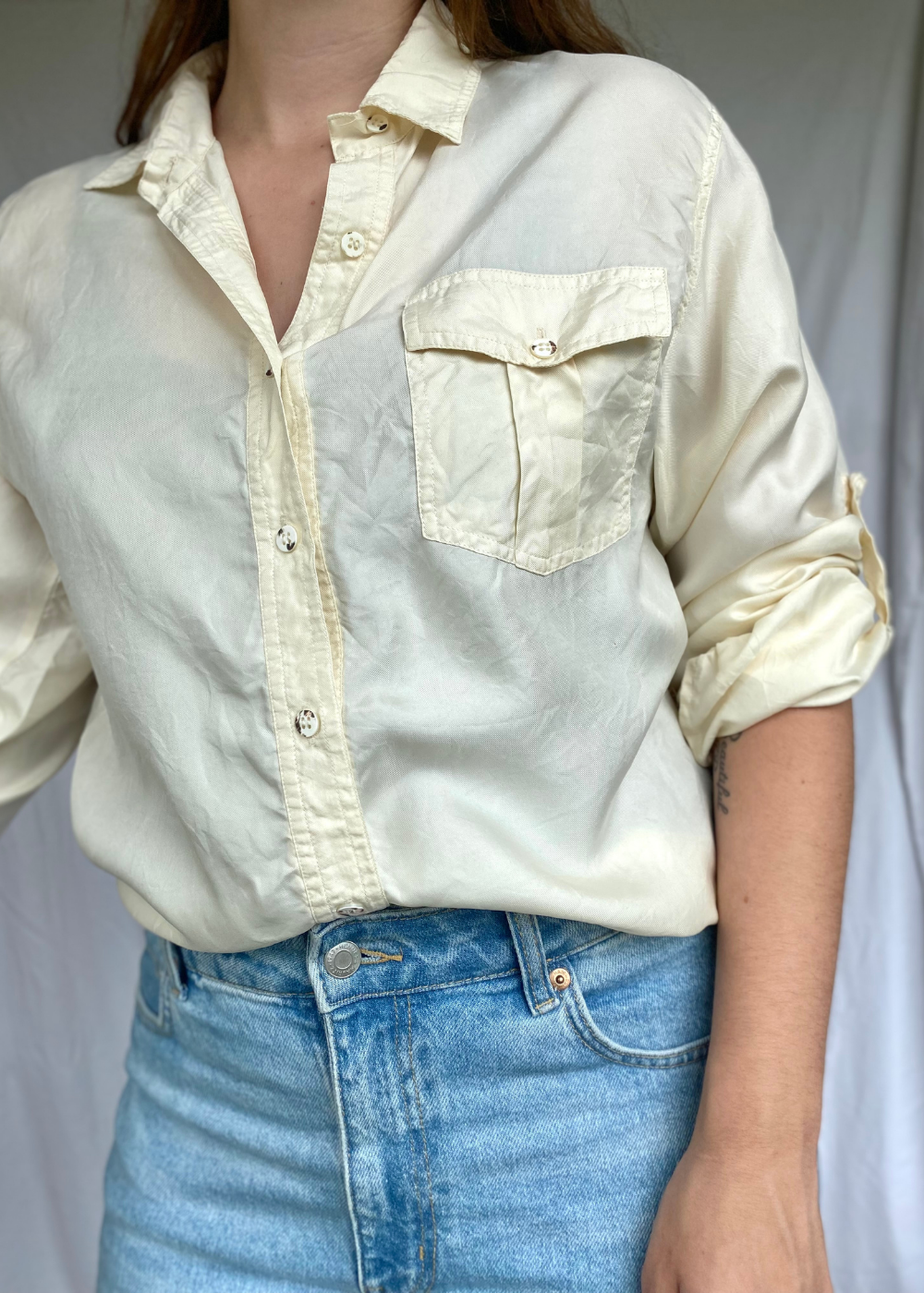 Creme witte zijde blouse - maat S/M