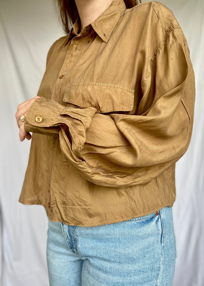 Camel bruine zijde dames blouse - maat L/XL/XXL