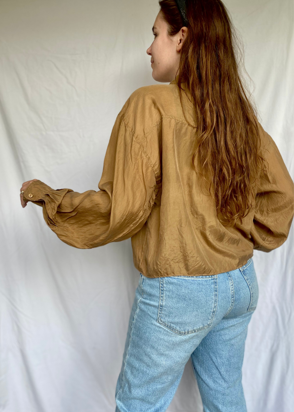 Camel bruine zijde dames blouse - maat L/XL/XXL