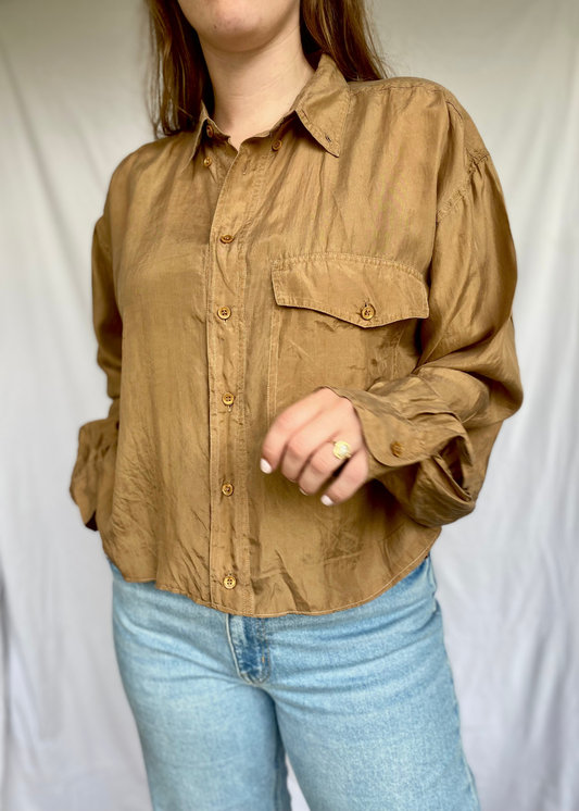 Camel bruine zijde dames blouse - maat L/XL/XXL