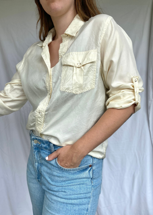Creme witte zijde blouse - maat S/M