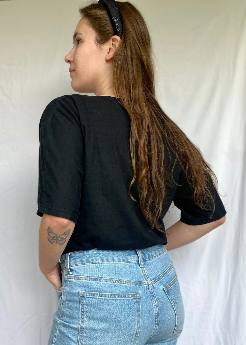 Dames zwart shirt met kralen & borduursel - maat L/XL