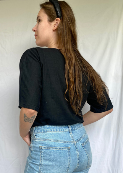 Dames zwart shirt met kralen & borduursel - maat L/XL