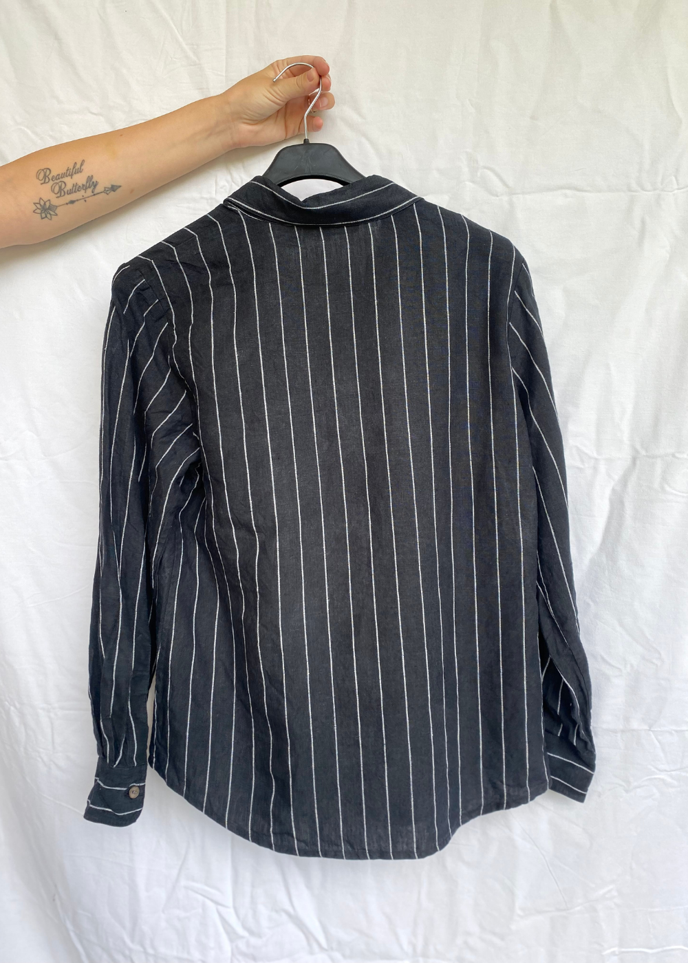 Zwart gestreepte linnen blouse - S/M