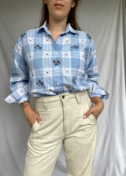 Blauwe dames blouse met bloemen print - maat S/M
