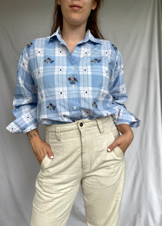 Blauwe dames blouse met bloemen print - maat S/M