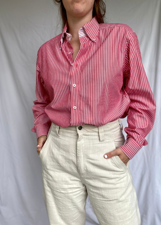 Roze dames blouse met witte strepen - maat M/L/XL