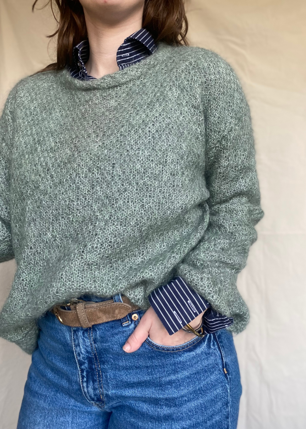 Lichtblauwe mohair trui - maat L/XL